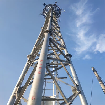 Hafif Görev 45 Metre 3 bacaklı Tubular Hücresel Mikrodalga Galvanizing Isp Pylon Anten 5g direği 3 bacaklı Çerezli Çelik Kule