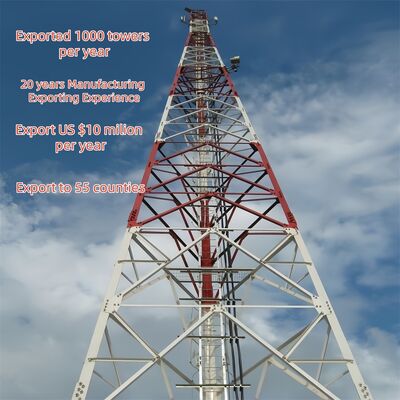İletişim için 3 Ayaklı Açılı Çelik Kule Üçgen Kule Gövdesi Eşit Eğimli veya Değişken Eğimli ve Açılı Çelik Kesitli
