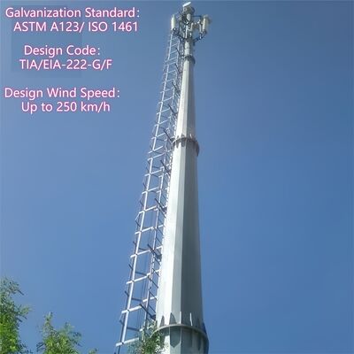 Telekomünikasyon altyapı desteği için ANSI TIA 222 G H F ve EN 1991 1 4 standartlarına göre tasarlanmış Monopol Kule çeliği
