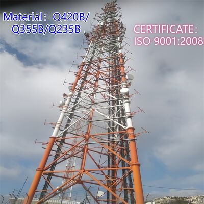 Uzun ömürlü 3 bacaklı tüplü çelik kule galvanizli telekom mastası açık hava 5G 4G mikrodalga ağı uygulamaları için tasarlanmıştır