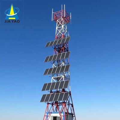 15 22 38M 4 Ayaklı Açısal Şebekeden Bağımsız Güneş Kafesli Telekom Kulesi, Acil Durum İletişimi için Galvanizli Çelik ve Pil Yedeklemeli