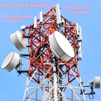 Kentsel 5G için 20 30 40 60 M Metre Sıcak Daldırma Galvanizli 4 Ayaklı Açı Çelik Kule Çoklu Anten
