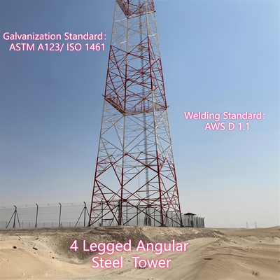 Kentsel 5G için 20 30 40 60 M Metre Sıcak Daldırma Galvanizli 4 Ayaklı Açı Çelik Kule Çoklu Anten