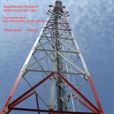 5G Özel Ağ için 40M Sıcak Daldırma Galvanizli Modüler 3 Ayaklı Açılı Çelik Kule