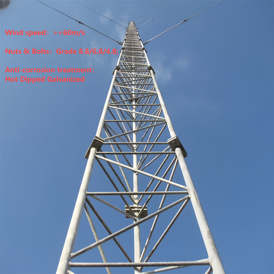 38M Guyed Wire Steel Tower Hot Dip Galvanized For Long Distance Microwave