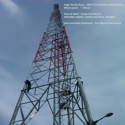 Sıcak Daldırma Galvanizli GSM/LTE Sinyal Baz İstasyonu için 50M Uygun Maliyetli 3 Ayaklı Borulu Kafes Çelik Haberleşme Kulesi 30 Yıllık Hizmet Ömrü