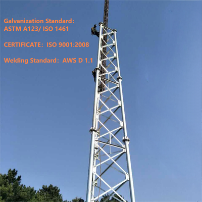 4G 5G Baz İstasyonu için Yüksek Hassasiyetli 3 Ayaklı Çelik Boru Kafes Kule 20m 30m 45m 60m Sıcak DIP Galvanizli Rüzgara Dayanıklı Telekom Direği