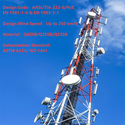 Uzaktan Madencilik Alanı İletişimi için Ağır Hizmet Tipi 3 Ayaklı Çelik Boru Kafes Kule 4G 5G Baz İstasyonu Q345B Sıcak DIP Galvanizli Rüzgara Dayanıklı Direk